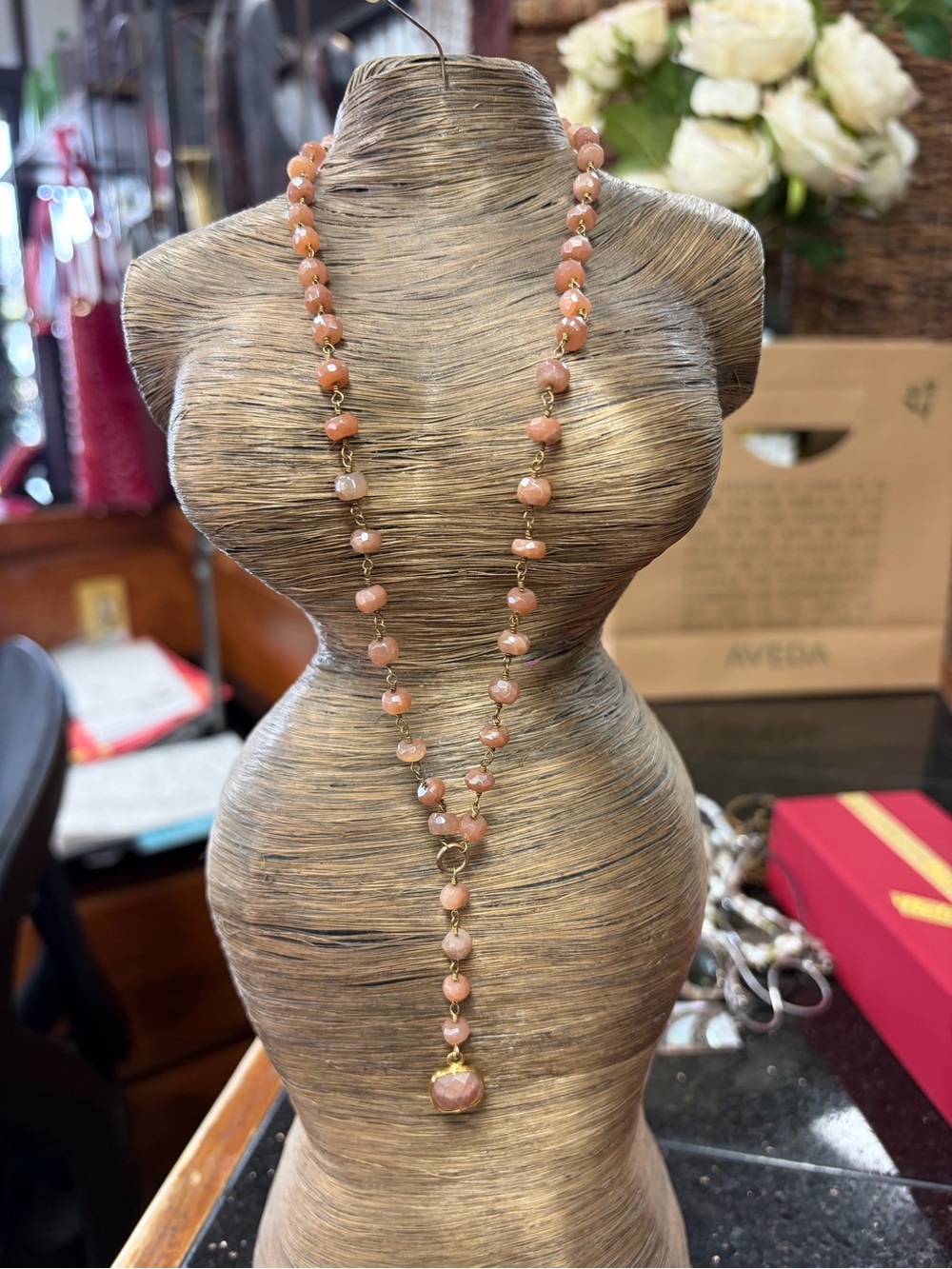 Handcrafted Peach Bead Long Necklace - Elegant Women’s Jewelry